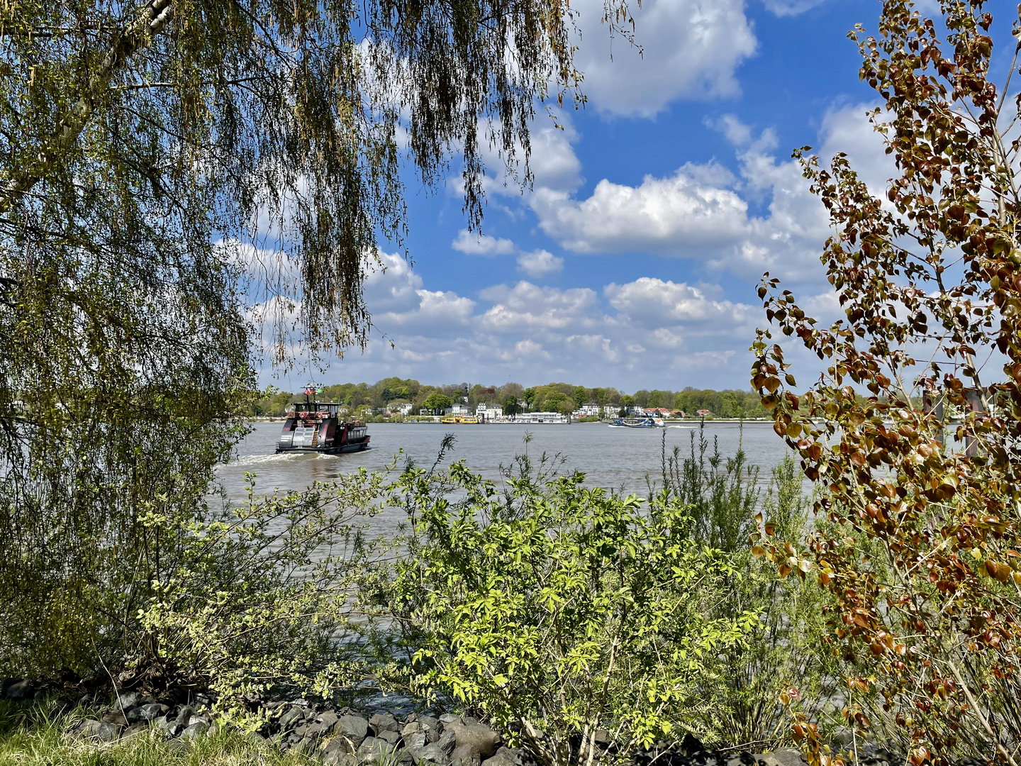 Blick über die Elbe zum Fähranleger Teufelsbrück