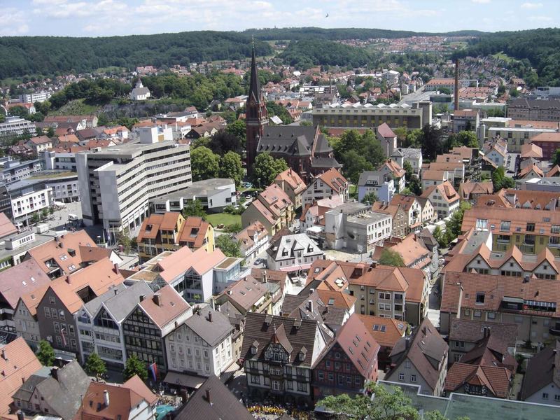 Blick über die Innenstadt von Heidenheim vom Schloss Hellenstein