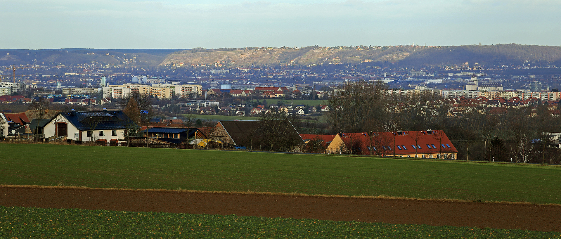 Blick über Dresden westlich des Zentrums zu den Weinbergen..
