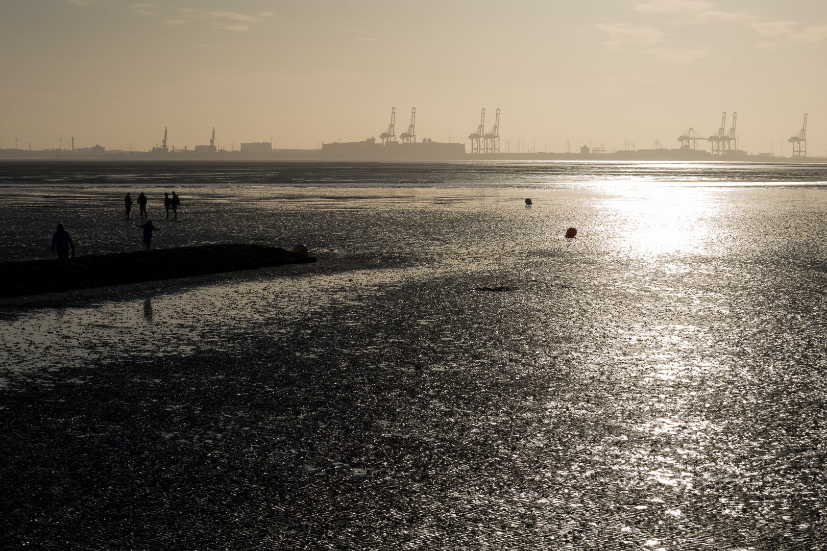 Blick übers Wattenmeer von Tossens nach Wilhelmshaven bei Ebbe (2)