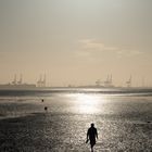 Blick übers Wattenmeer von Tossens nach Wilhelmshaven bei Ebbe