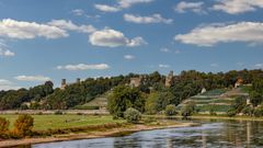 Blick vom blauen Wunder auf die Elbe und die Elbschlösser