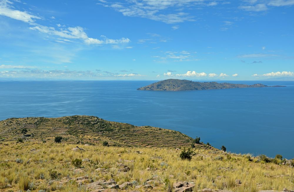 Blick vom Carus mirador auf den Titicacasee