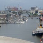 Blick vom Dach des Klimahauses auf den alten Hafen in Bremerhaven