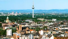 blick vom dach des victoria-hochhaus zum fernmeldeturm mannheim