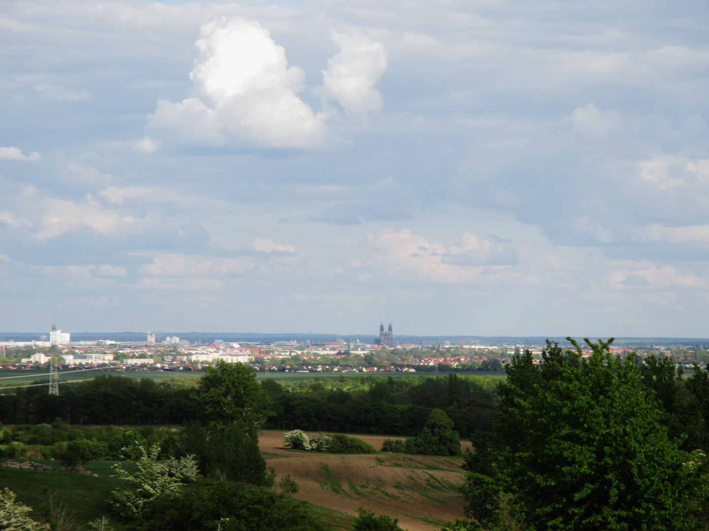 Blick vom Irxlebener-Berg auf die Stadt Magdeburg in der Ferne