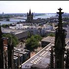 Blick vom Kölner Dom auf Groß St. Martin, Rathaus und Rheinbrücken