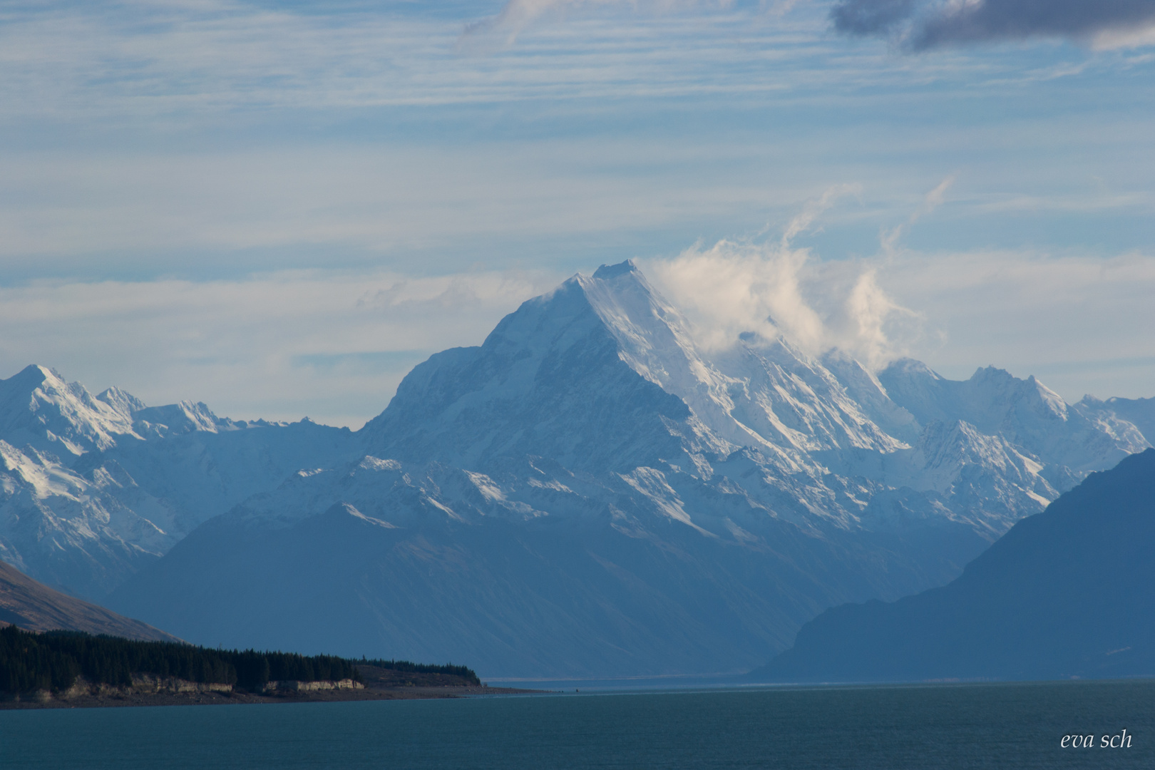 Blick vom Lake Pukaki auf Aoraki / Mount Cook