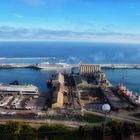 Blick vom Montjuïc Industriehafen Barcelona 