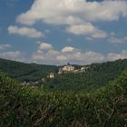 Blick vom Park Marqueyssac zur Burg Castelnaud