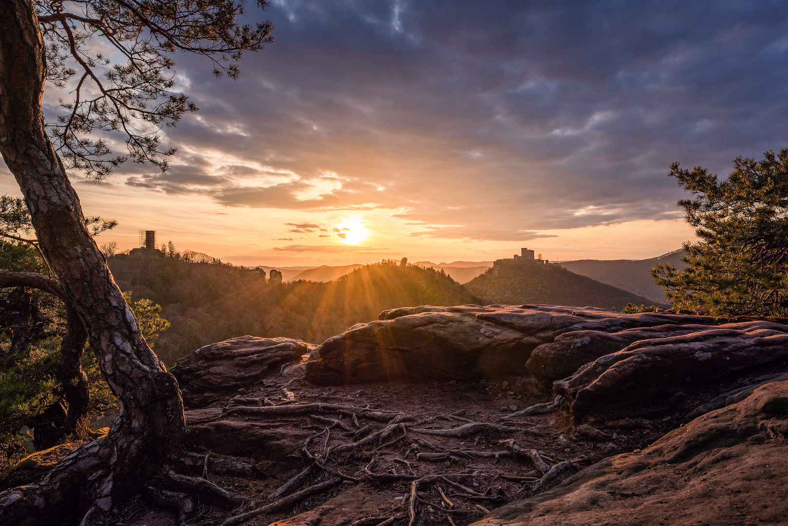 Blick vom Slevogtfelsen auf die Burg Trifels