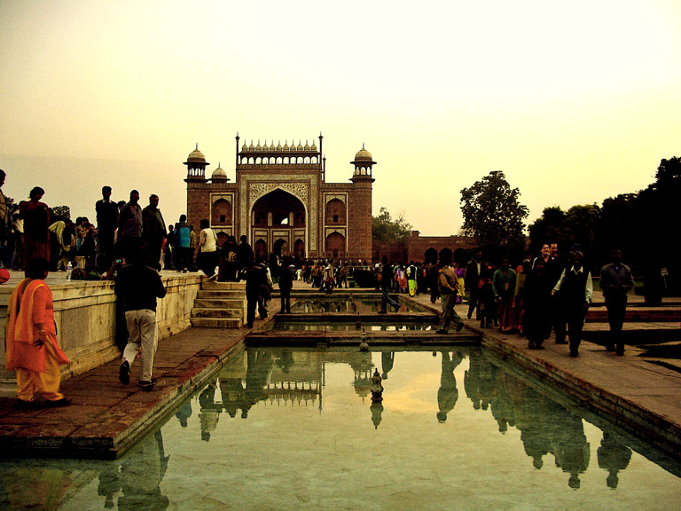 Blick vom Taj Mahal bei Sonnenuntergang