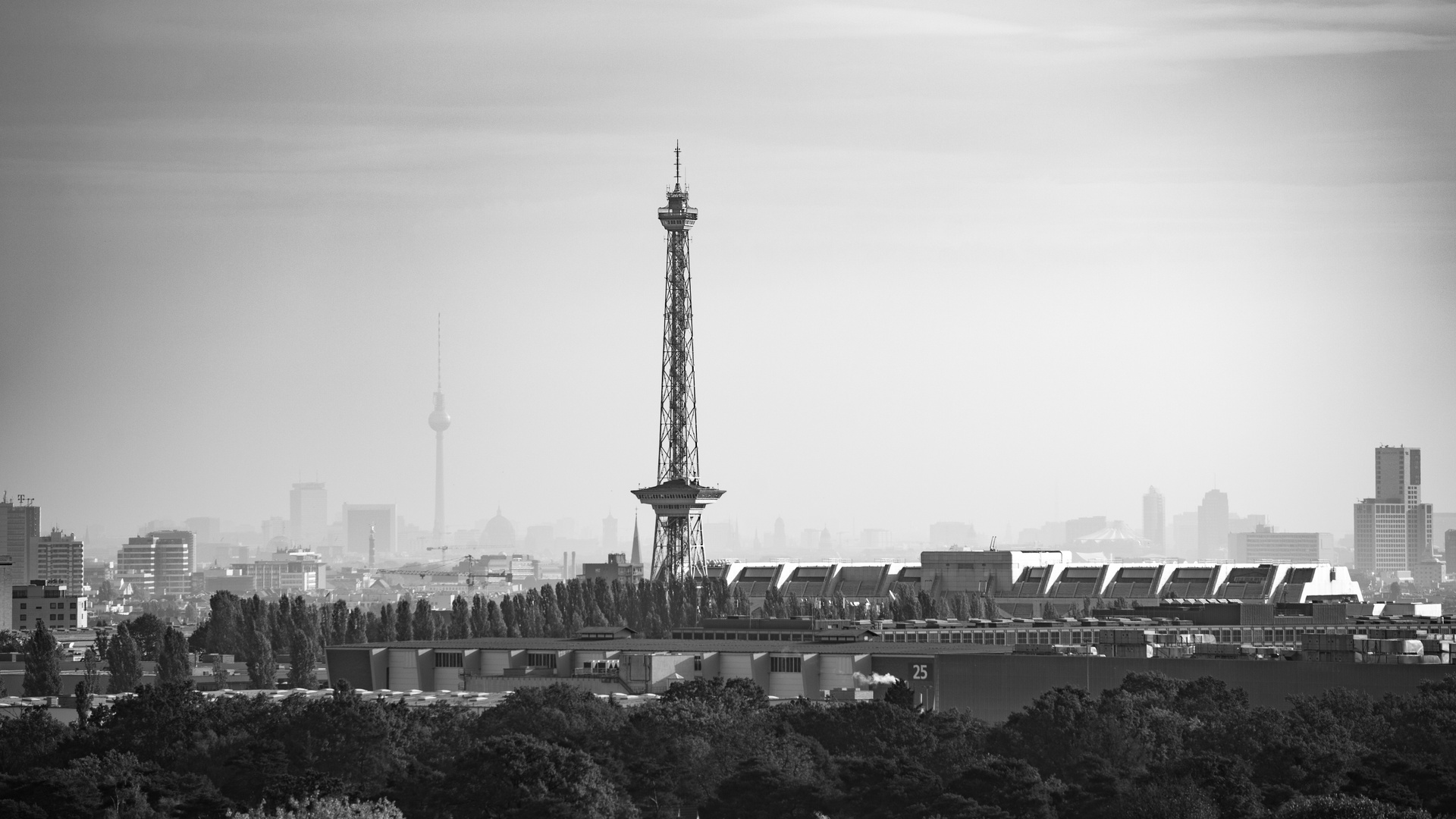 Blick vom Teufelsberg auf Berlin mit Funkturm und Fernsehturm