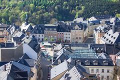 Blick vom Turm von St. Annen über die Dächer der Annaberger Altstadt Richtung Markt