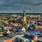 Blick vom Wasserturm auf die Stadtkirche Sankt Trinitatis