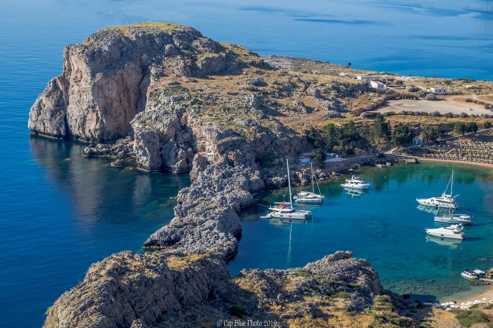 Blick von der Akropolis Lindos Richtung Paulus Bucht