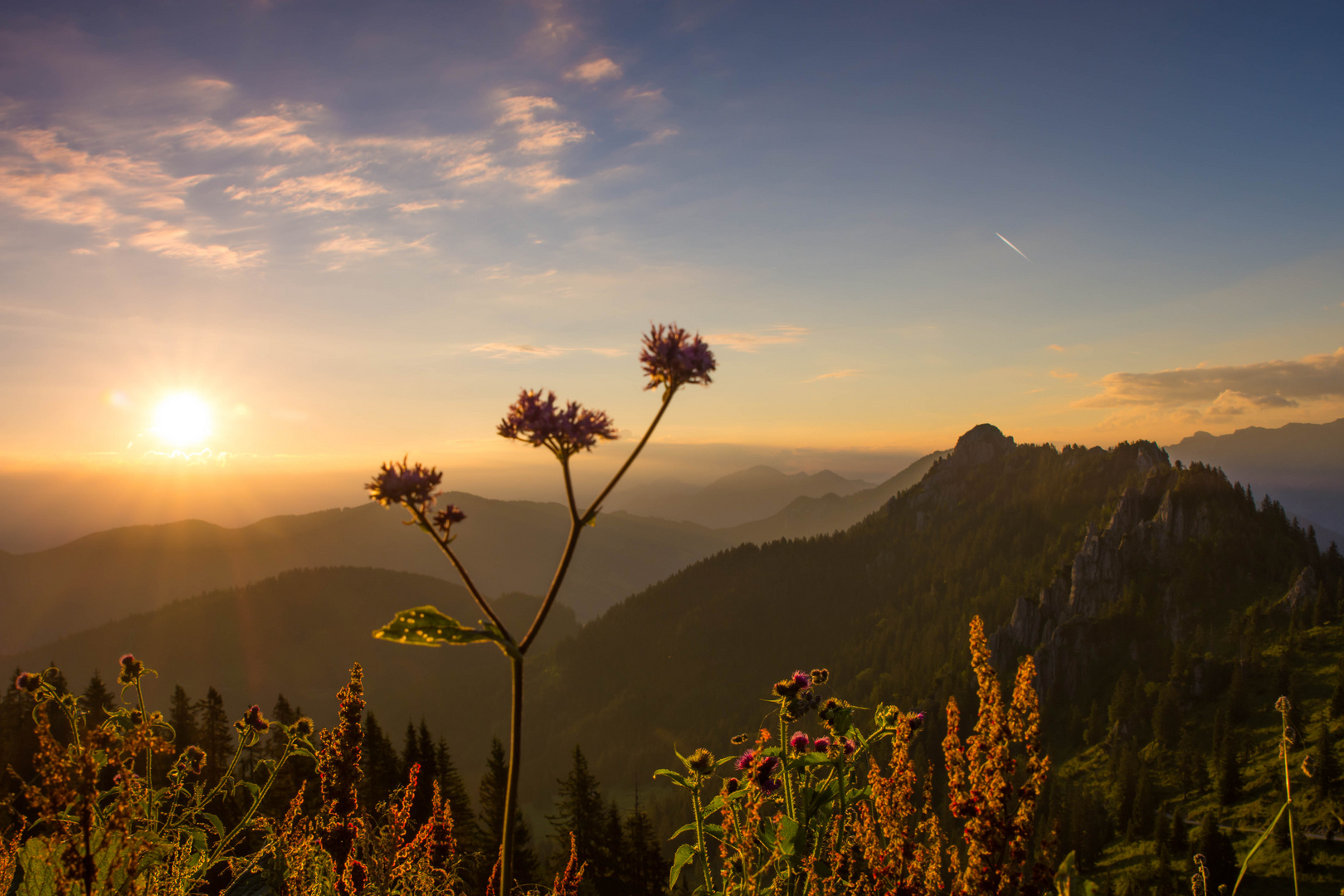 Blick von der Berghütte Unterammergau ins Tal um 6 Uhr morgens