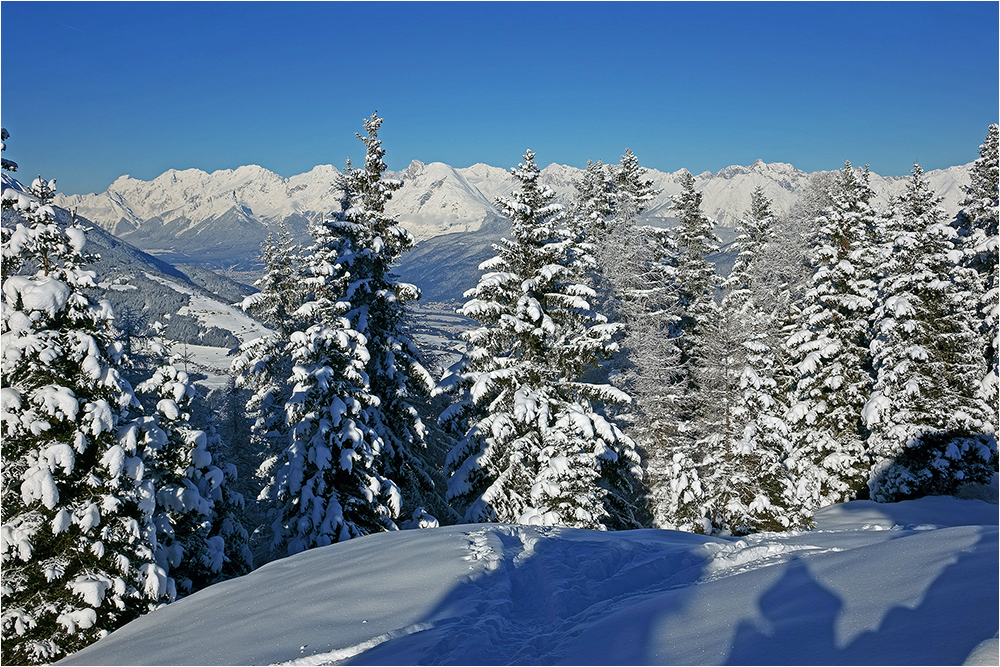 Blick von der Birgitzalm zum Wetterstein- und Miemigergebirge