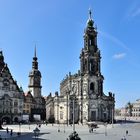 Blick von der Brühlschen Terrasse auf das Schloss, Katholische Hofkirche und Semperoper in Dresden