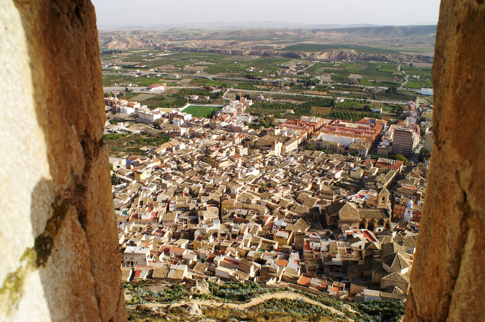 Blick von der Burgruine Mula, auf die Ortschaft Mula (Murcia)