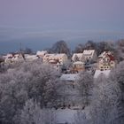 blick von der freilichtbühne tecklenburg bei sonnenuntergang über den kurpark.