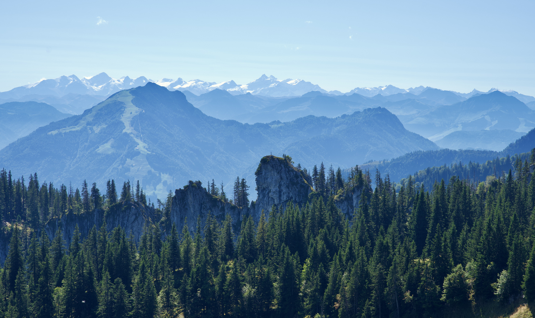 Blick von der Kampenwand auf die Alpen