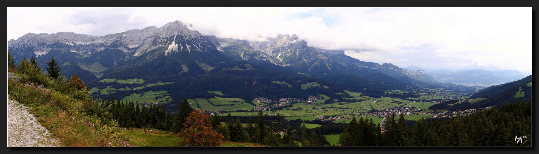 Blick von der Rübezahlalm auf den Wilden Kaiser