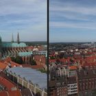 Blick von St. Petri nach Norden auf die Marienkirche (3D Kreuzblick)