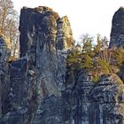 Blick zu den Basteifelsen mit den ersten Sonnenstrahlen...