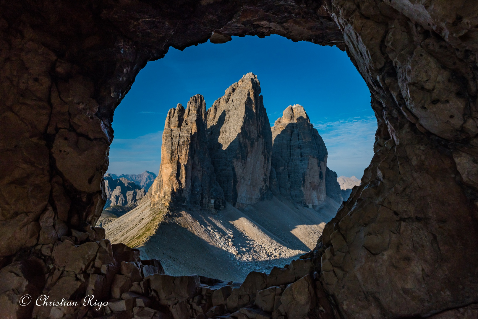 Blick zu den Drei Zinnen vom Kriegstollen