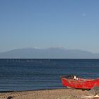 Blick zum Olymp, im Mai,morgens um sieben, Nikos Polina am Strand von Nea Irakleia