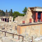 Blick zum restauriertem Fresko des Minotauros in Knossos.