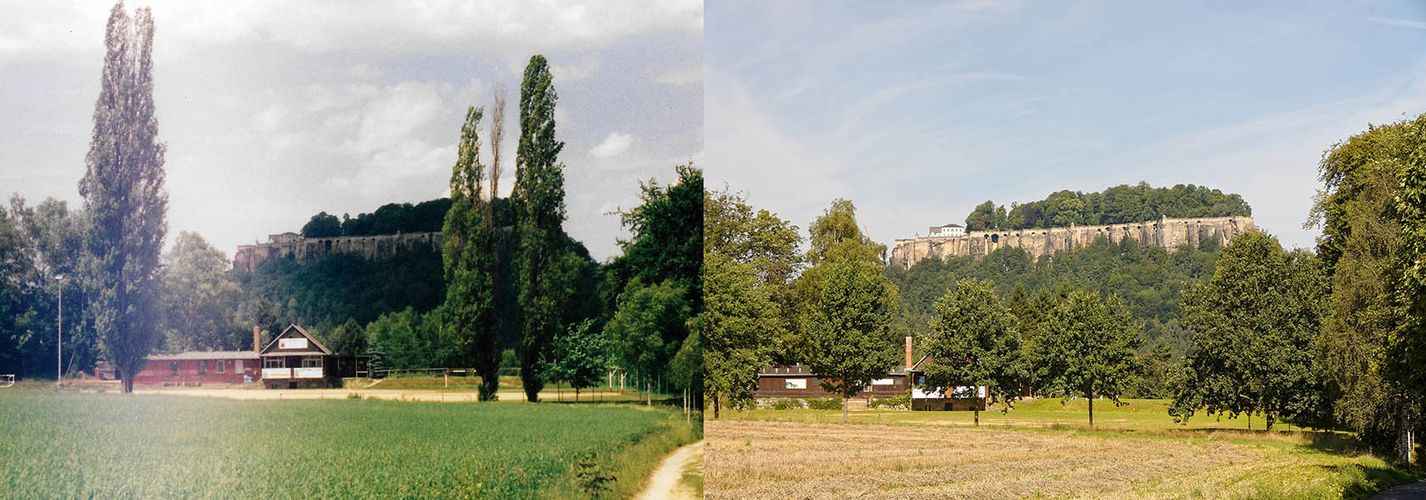 Blick zur Festung Königstein - im Jahre 2000 und 2017.