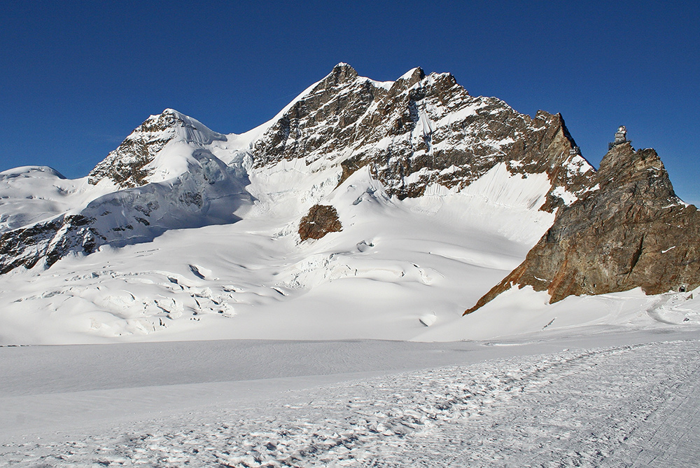 Blick zur Jungfrau vom Gletscher aus, als es dort oben vor 15 Jahren noch eine "heile Welt" gab