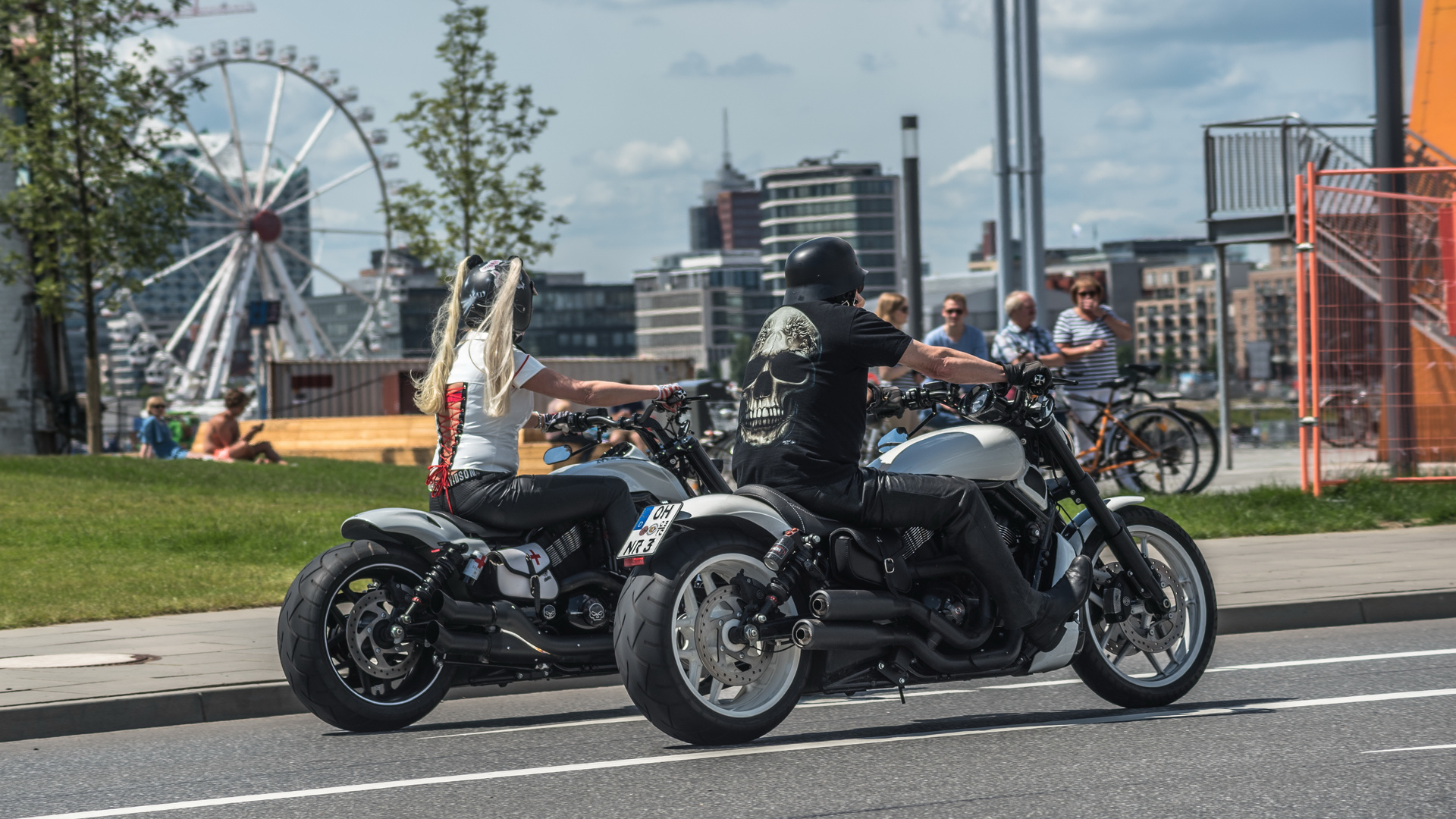 Blondy drives Harley