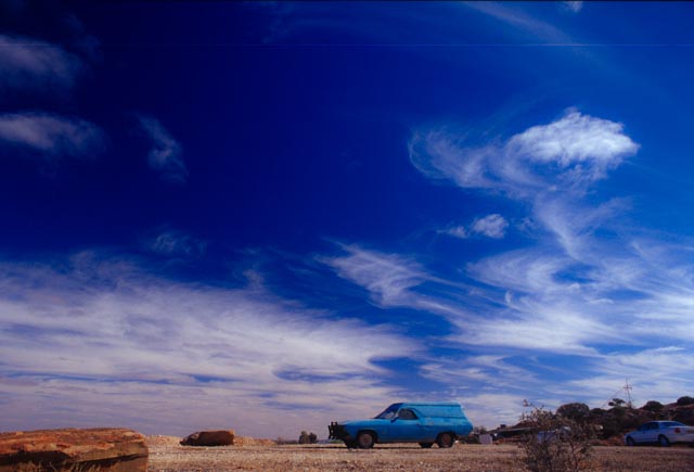 Blue Car in Outback