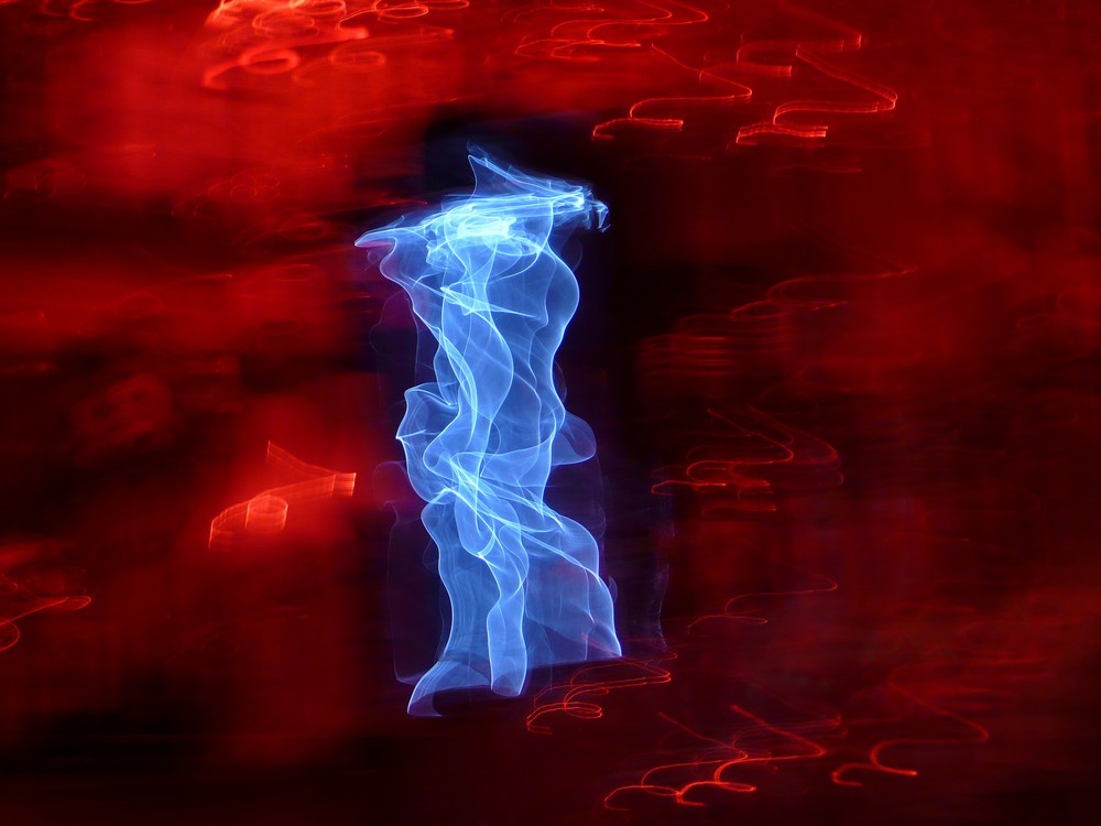 Blue ghost dancing in the red