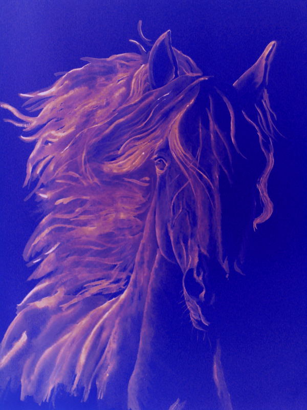 blue horse ( bearbeitet ) aquarellzeichnung