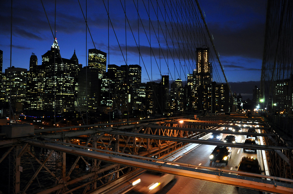 blue hour on brooklyn bridge