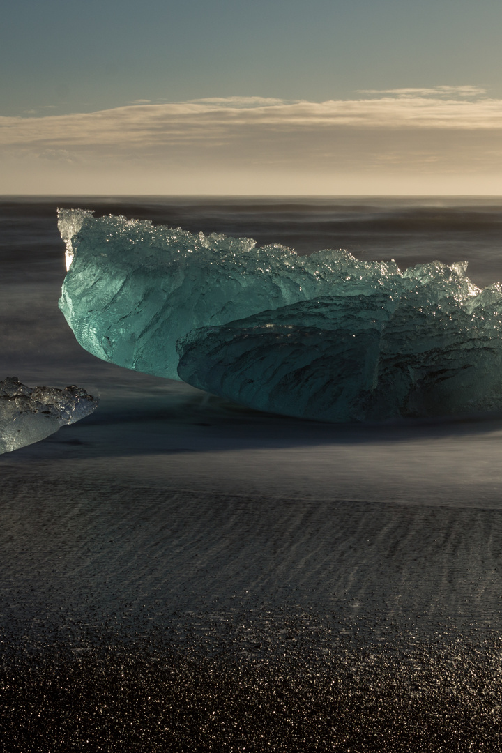 blue ice on the beach