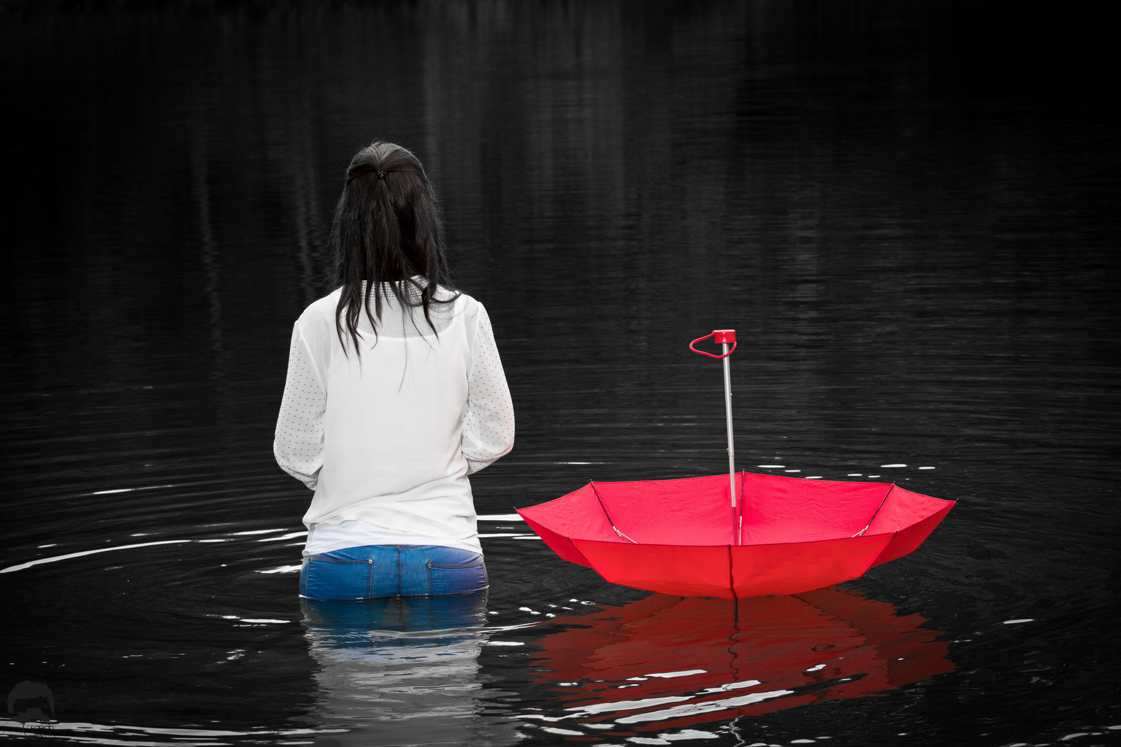 blue jeans & red umbrella