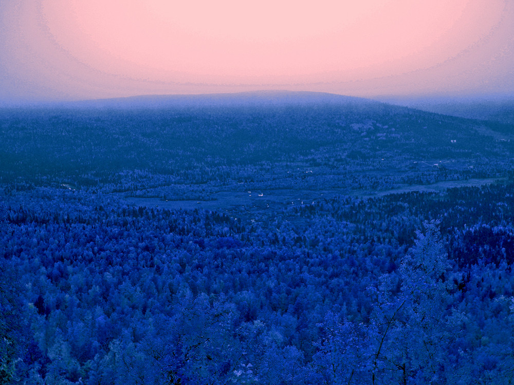 Blue landscape & pink sky