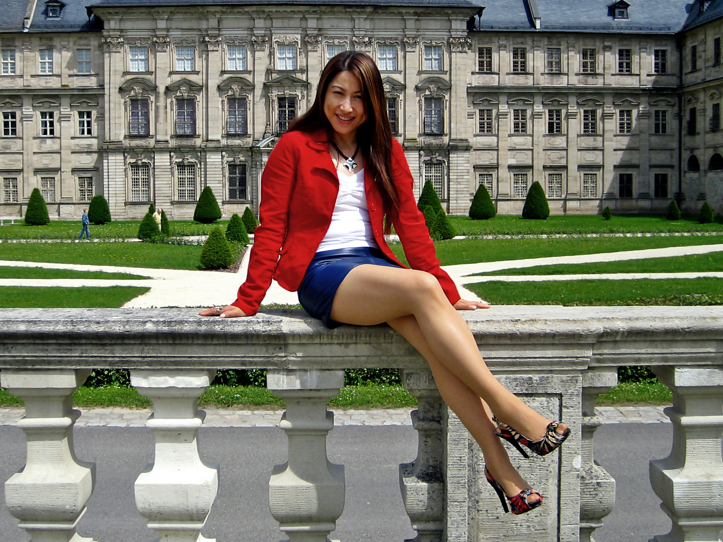 Blue Leather Skirt and Red Jacket 01