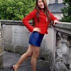 Blue Leather Skirt and Red Jacket 06