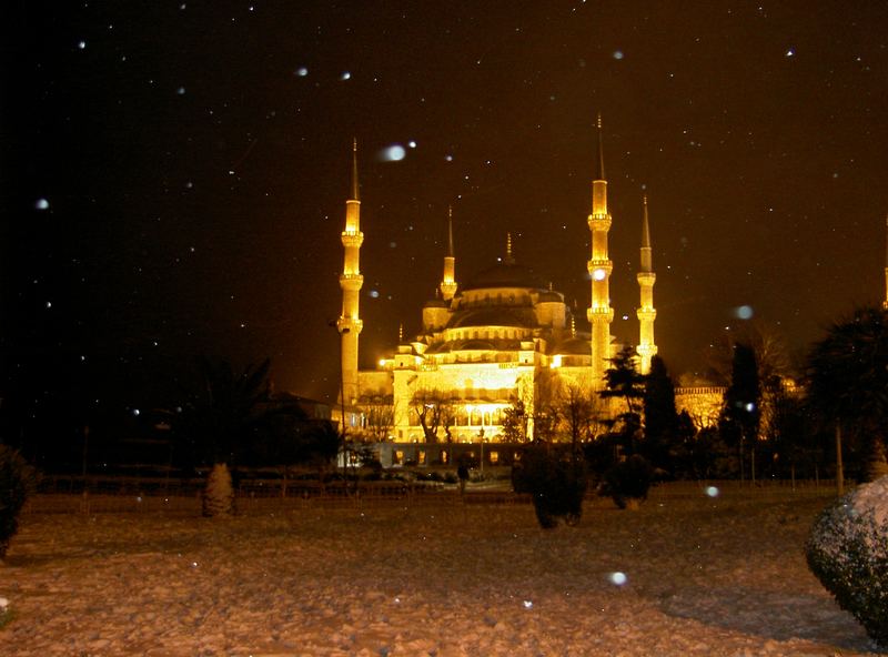 Blue Mosque and snow