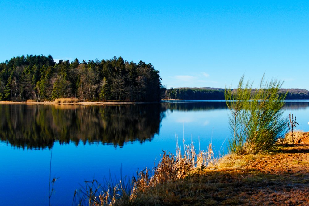 Blue sky, clear water