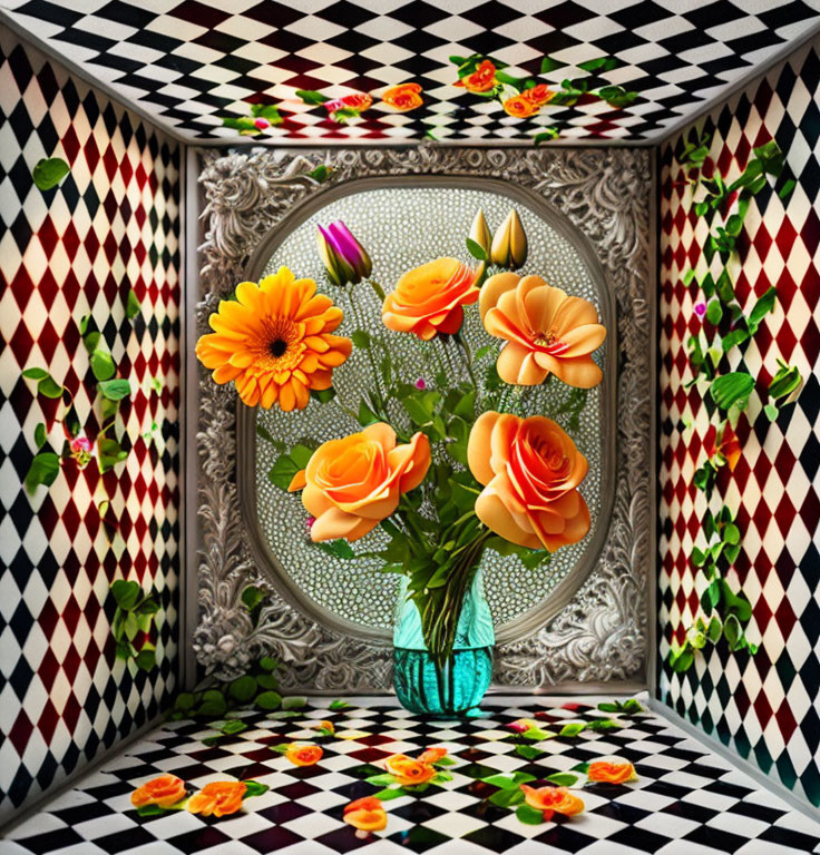 Blumen in einer Vase mit Rahmen, KI