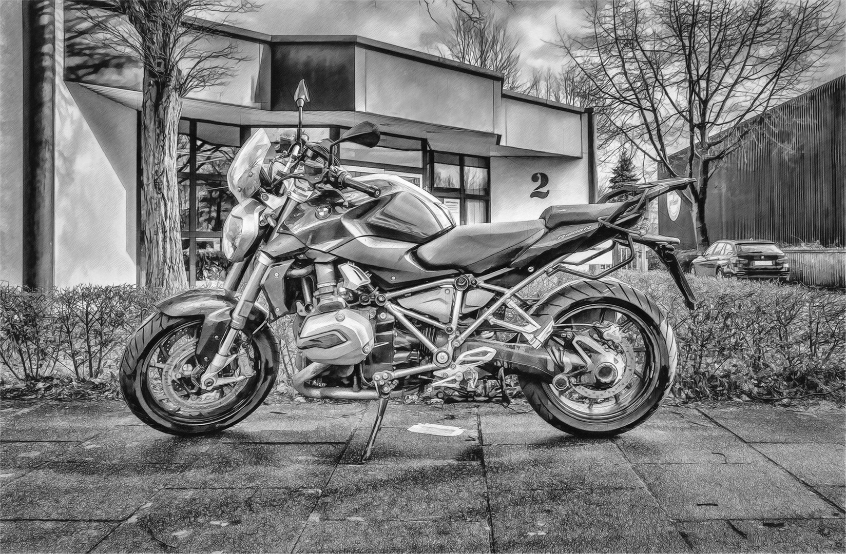 BMW R1 200R     Schwarzweiß-Zeichnung