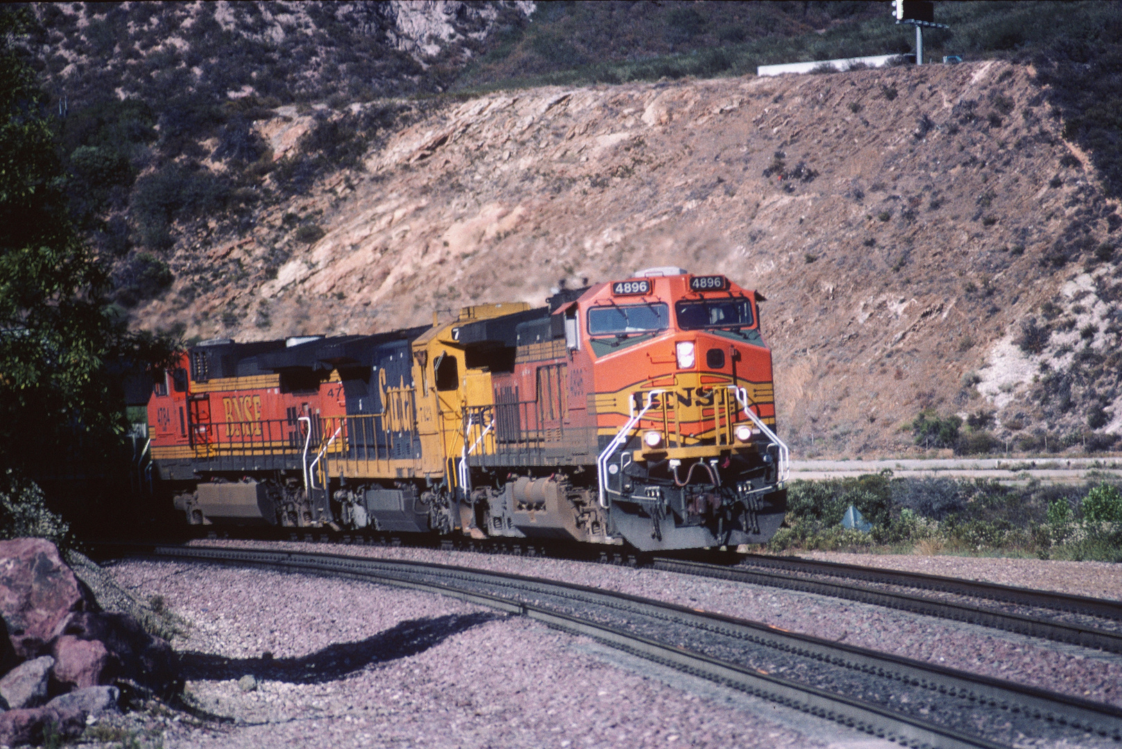 BNSF Freight Train passing Rte.66 near Blue Cut, Cajon Pass Area, CA