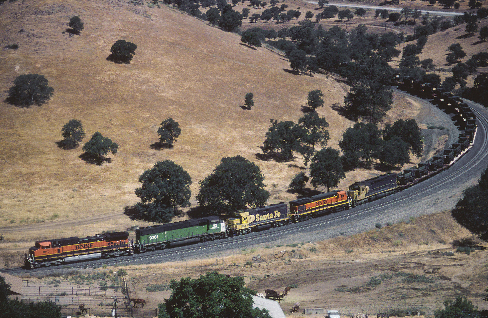 BNSF Military Train on its way downhill at Tehachapi Loop to Bakersfield, CA,USA